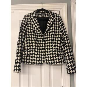 George Design  Mark Eisen. Ivory & Black Houndstooth Work Jacket. Lined. Size 16